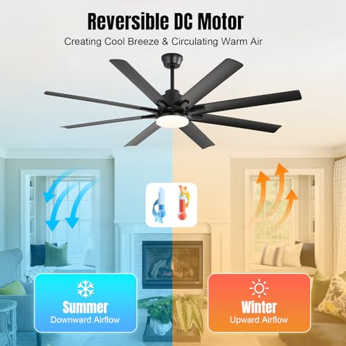 Image of Sofucor 52 Inch Ceiling Fans with Lights, Modern Black Ceiling Fan with Lights and Remote, Reversible Quiet DC Motor, 3 CCT, ABS 8 Blades Indoor /Outdoor Fan Light for Bedroom Living Room Patio