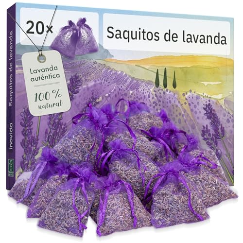 Ambientador de Armario Lavanda – Bolsitas Lavanda para Ropa y Cajones – Antipolillas Polillas – 20x Lavanda Seca Natural – Inovida