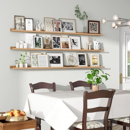Image of Genuine Decor 72 Inch Natural Wood Floating Wall Shelf, Extra Long Storage Shelf