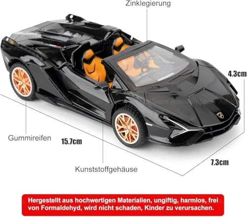 Image of 1:32 Open Lamborghini Sian Sport Diecast Metal Pullback Toy car with 6 Openable Doors & Light, Music Boys Gifts Toys for Kids (1:32 Open Lamborghini - Black)