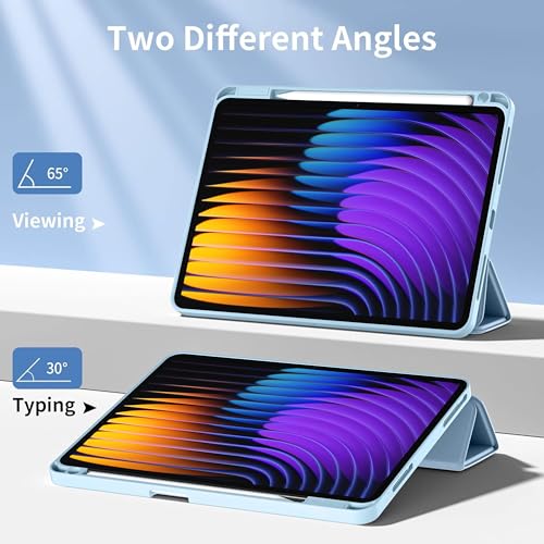 Image of TGK Rotating Case for Xiaomi Mi Pad 7 11.2 inch /Pad 7 Pro with Pencil Holder Trifold Stand Cover Clear Back (Sky Blue)