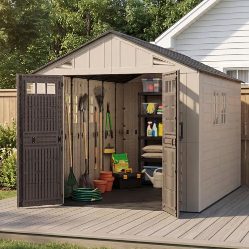 Image of LazySunsets 8x12 Ft Outdoor Storage Shed with Floor, Large Resin Sheds