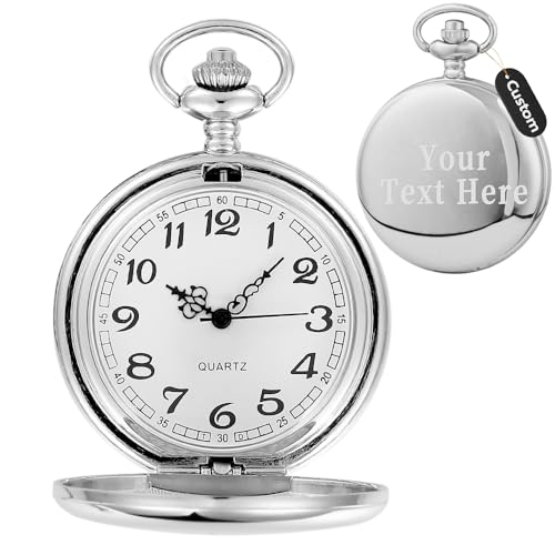 Image of Tiong Smooth Pocket Watch,Personalized Pocket Watch,Customized Watches for Men,Engraved Pocket Watches for Father's Day with Chain
