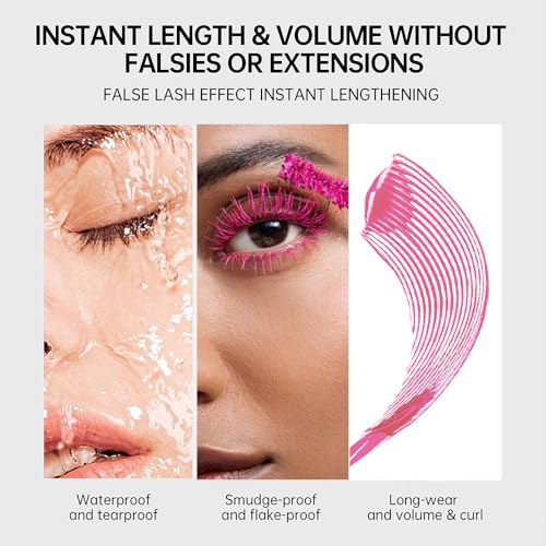 Image of Colored Mascara for Eyelashes, Voluminous Colorful Mascara, Pink Purple Blue Green Red White Black Brown Lash Pack - Lengthening, Defining, Curling, Multiplying Formula (05#-Pink)