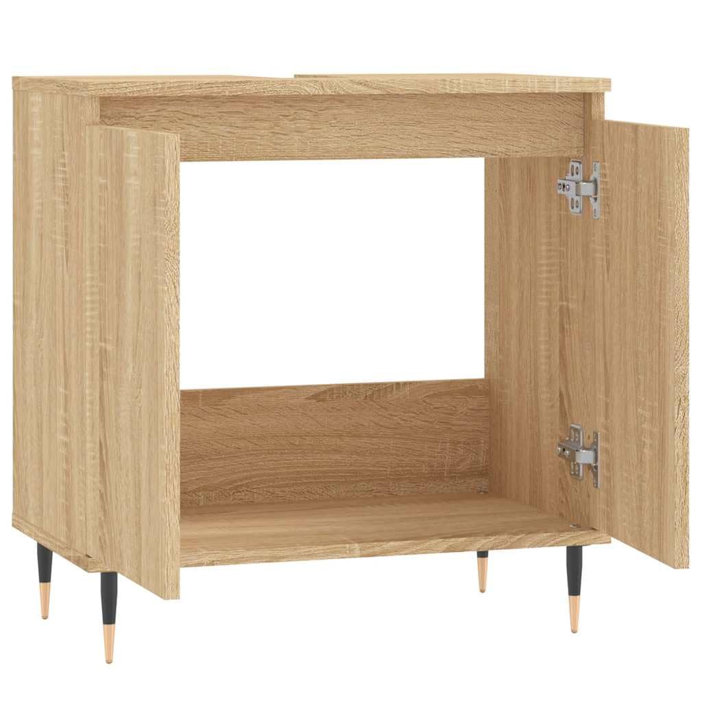Armario de baño de roble Sonoma, 58 x 33 x 60 cm, material de madera, armario de baño con mucho espacio de almacenamiento, mueble de baño independiente, resistente a la humedad, moderno