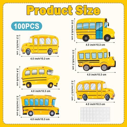 Image of Glitter School Bus Cutouts - 100Pcs Back to School Yellow Bus Cut Outs Bulletin Board DIY Paper Cuts Name Tag for Graduation Gift First Day of School Birthday Party Goodie Bag Stuffer Supplies