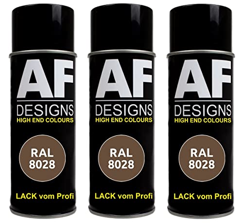 Alex Flittner Designs RAL Lack Spraydose 3er Pack Autolack Sprühdose glänzend Buntlack Alle RAL FARBEN (RAL 8028 TERRABRAUN)