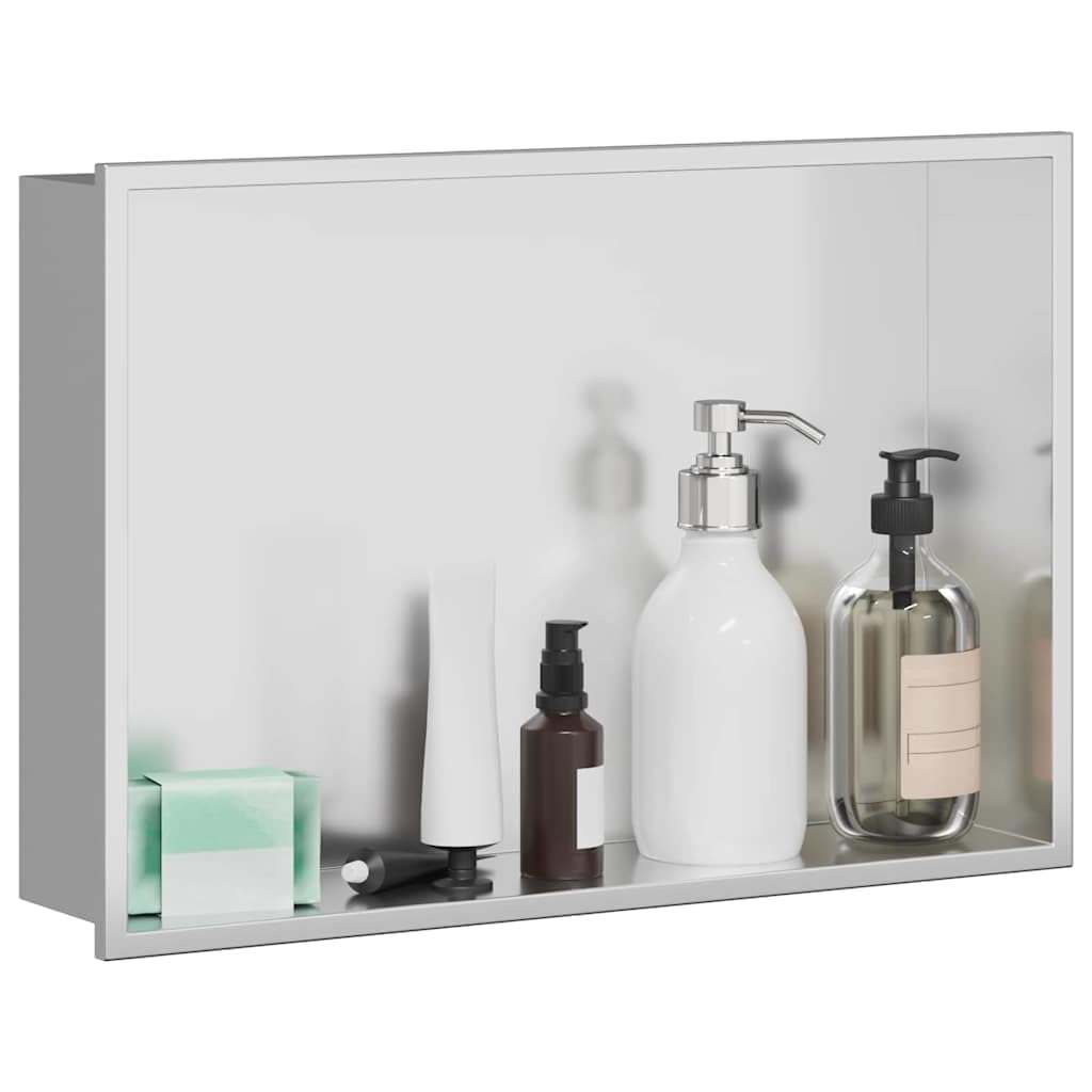 Ducha de acero inoxidable negro 45 x 30 x 9,5 cm para baño y práctico almacenamiento de utensilios de ducha con diseño moderno