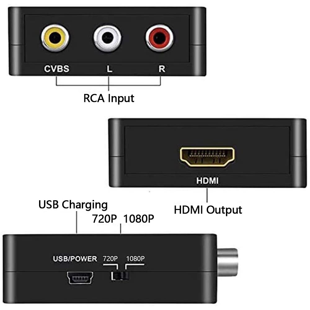 Convertitore AV a HDMI Convertitore da RCA a HDMI adattatore hdmi,1080P adattatore av Hdmi R-ca to hdmI convertitore rca h-dmi supporta PAL/NTSC con USB Cavo per PS2 Wii Xbox Gamecube N64 SNES VHS DVD