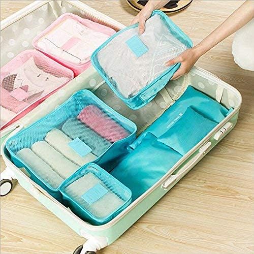 Image of Handcuffs Travel Organizer Packing Cubes for Travel | Set of 6 Laundry Bags with Zippers and Mesh Panels | Luggage Organizer for Women | Useful Travel Gift Idea| Blue Cubes