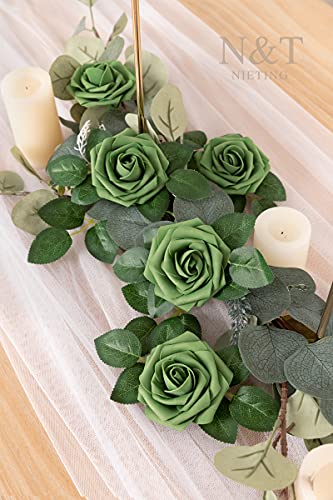 N&T Nieting Roses Artificial Flowers, 25Pcs Artificial Flowers Foam Flowers With Stems For Diy Cake Decoration Wedding Party Home Decoration, Army Green #TOP3
