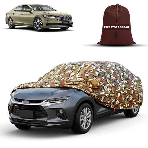 Image of MORNYRAY Car Cover for Skoda Superb | Fully Waterproof Car Body Cover | with Mirror & Antenna Pocket | Dustproof, Windproof & Anti-Scratch Lining, Camouflage