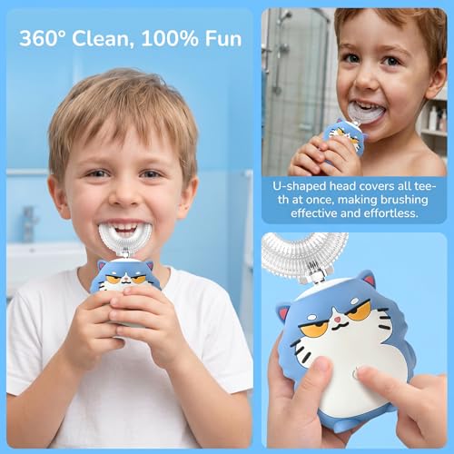 Image of Kids U-Shaped Sonic Electric Toothbrush, Cartoon Design 360 Deep Cleaning, IPX7 Waterproof Auto Toothbrush for Toddlers(2-6 AG)