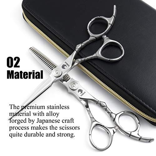 TIJERAS 6.0” Professional Thinning&Straight Hair Cutting Shear Set Japan 440C Steel Dry Cutting Scissors Sharp 20%-30% Cutting Rate for Stylists - Thumbnail 4