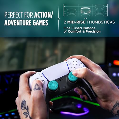 Playstation 5（PS5）、Playstation 4（PS4）用KontrolFreek Lotus | Performance Thumbsticks | ミッドライズコンケーブ x 2 | ティール/クリア