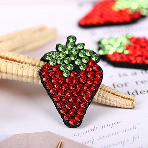 Patches 10pcs Cute Fruit Cartoon Patch Rhinestone Applique Patch for Clothing Dress DIY Patches Headwear Craft Clothing Repair Decoration Patches(Strawbe A)