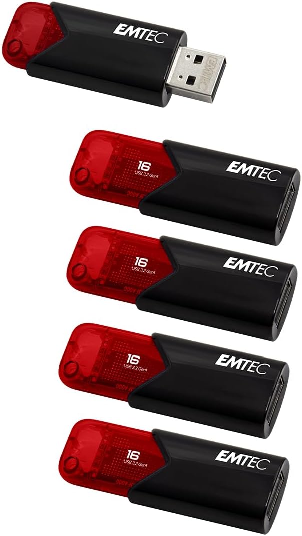 EMTEC 5 x USB 2.0 Click Easy B110 32GB USB Flash Drive Plastic Retractable Mechanism Data Storage File Transfer Computer Science Blue