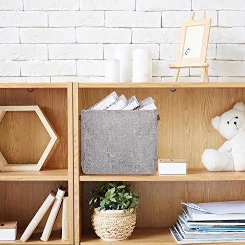 Yeaberr 3-Pack Large Storage Baskets With Durable Leather Handles, Fabric Storage Bins For Organizing Clothes Toys Books, Canvas Storage Bin For Office Bedroom Closet Nursery Laundry Storage (Gray,17X12X15 Inch) #TOP5