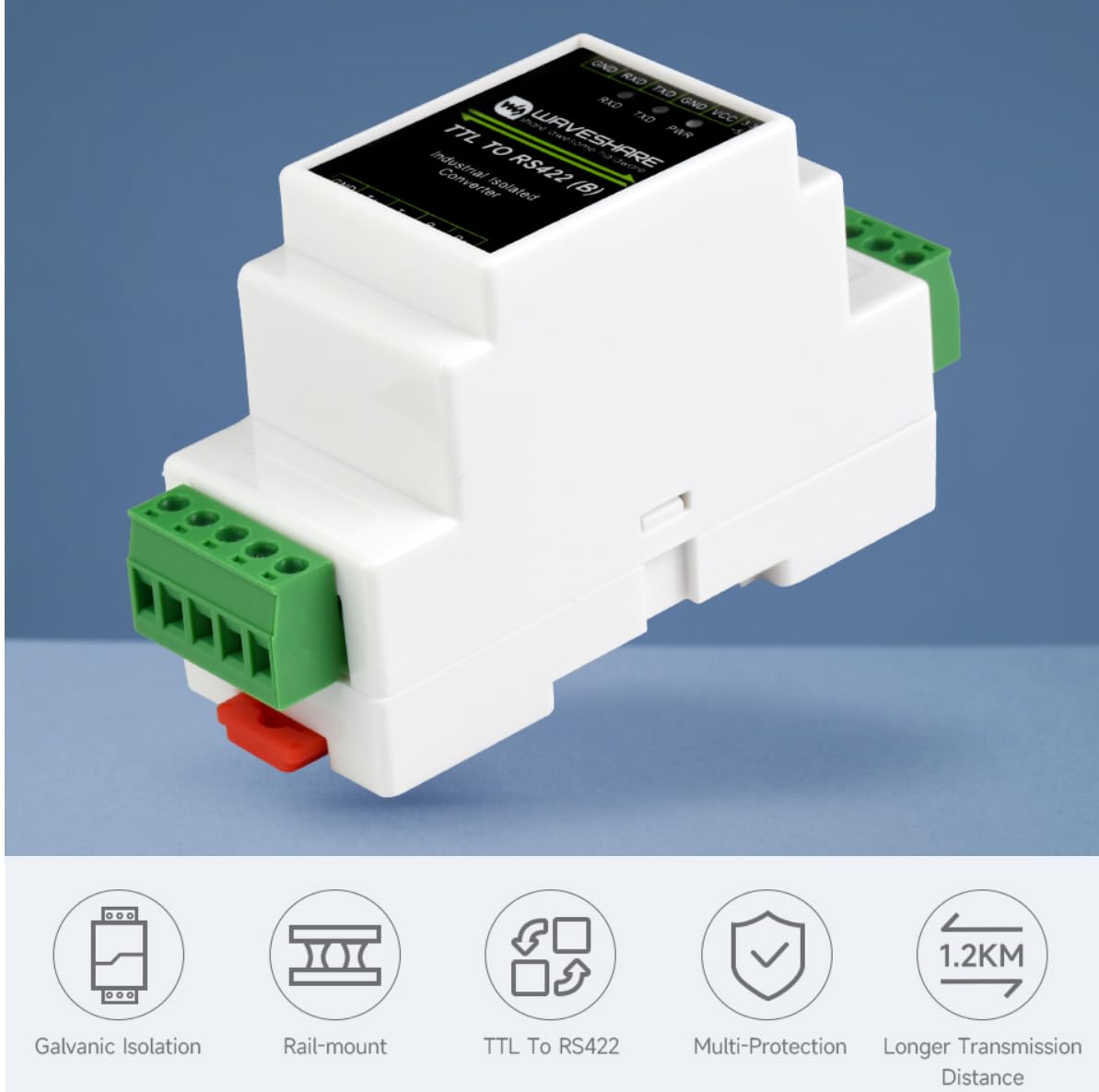 Rail-Mount TTL to RS422 Galvanic Isolated Converter Anti-Surge Multiple Isolation Protection