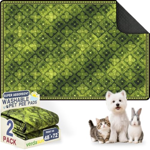 Image of Washable Pee Pads for Dogs, Reusable Puppy Potty Training Pads, Ultra-Absorbent Thick Waterproof Leak-Proof Non-Slip Pads & Mat for Crate, Playpen, Floor, Whelping & Housebreaking , 2 Pack 48 inchx72 inch