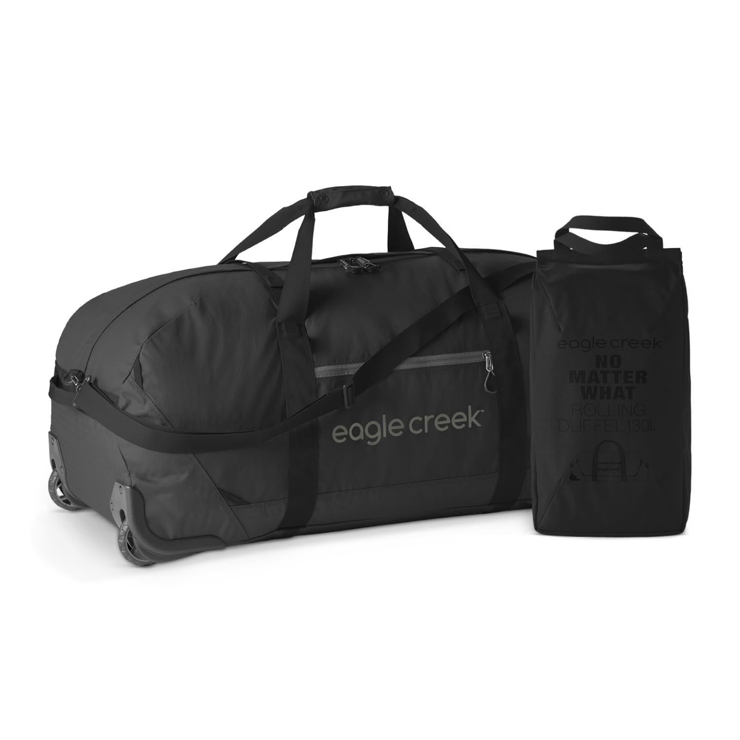 Eagle Creek No Matter What 130L Rolling Duffle Bag with Wheels, Padded Handle, Removable Shoulder Strap, and Quick-Access Front Pocket, Collapsible, Black