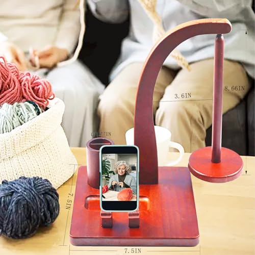 Image of YESTIC Wooden Yarn Holder for Knitting & Crocheting with Phone Stand, Anti-Slip Pads & Accessories Storage, Magnetic Yarn Ball Holder for Knitting| Ideal Gift for Crochet Lovers