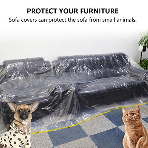 2 Pack Plastic Couch Cover & 2 Pack Battery Tape,Furniture Covers,Waterproof Couch Covers,Extra Large Plastic Tarp Couch Covers For Sectional Sofa L Shape,Furniture Cover For Storage Moving Supplies #TOP5