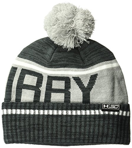 Under Armour Men's SC30 Pom Beanie, Black/True Gray Heather, One Size Fits All