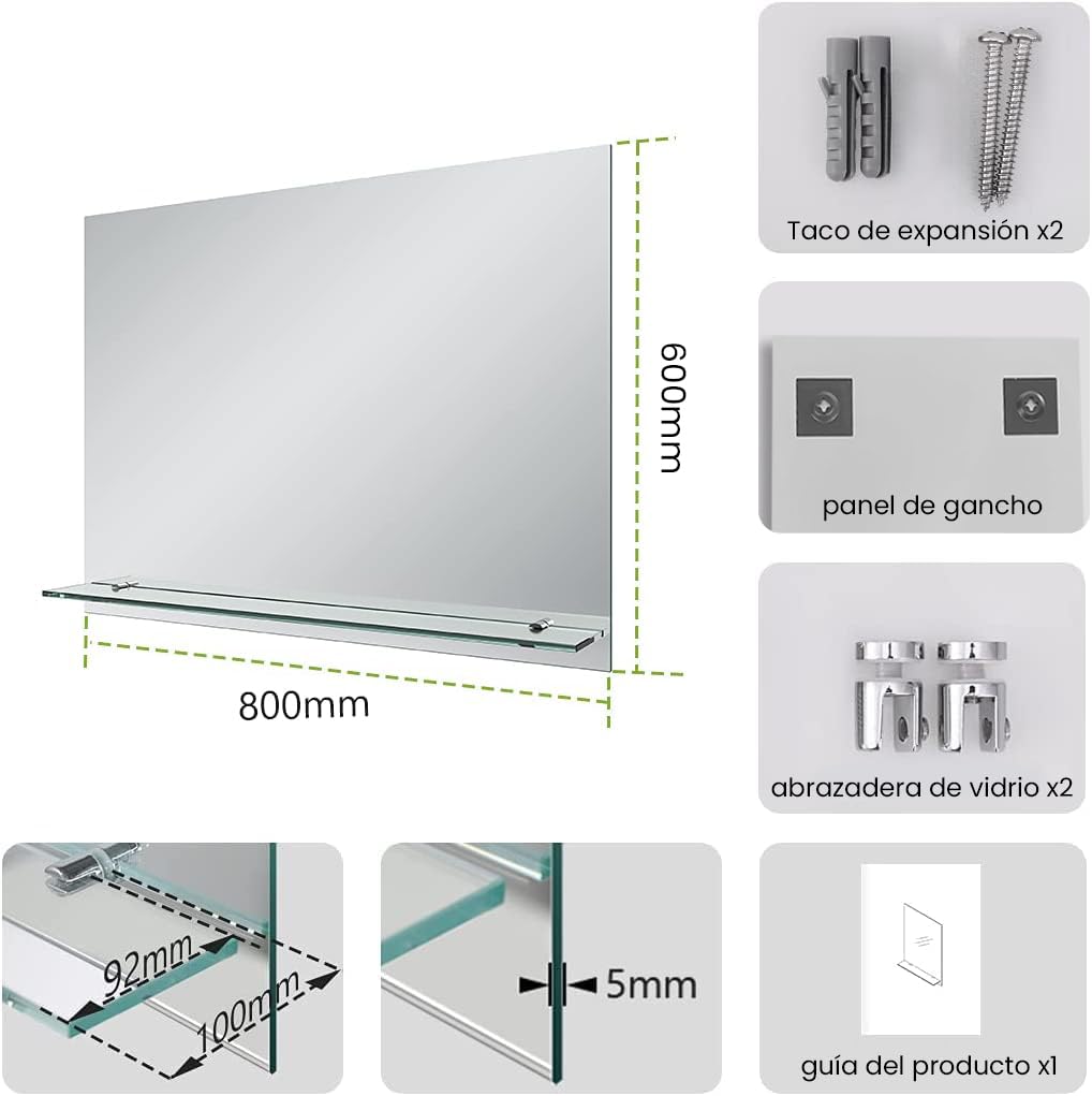 S'AFIELINA Espejo Baño con Estante 80x60 cm, Espejo de Pared | Espejo de Baño con Estante, Diseño Decorativo para Entrada, Dormitorio y Salón, Organizador de Pared Moderno