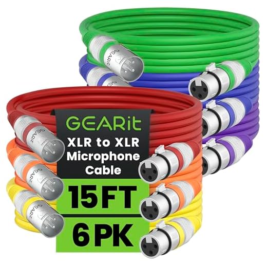 GearIT XLR to XLR Microphone Cable (15 Feet, 6 Pack) XLR Male to Female Mic Cable 3-Pin Balanced Shielded XLR Cable for Mic Mixer, Recording Studio, Podcast - Multi Colored, 15Ft, 6 Pack