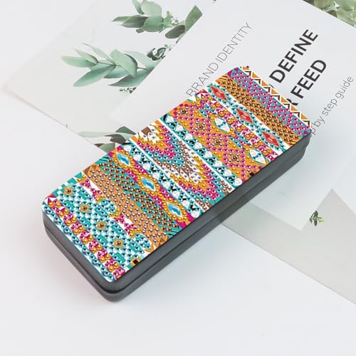 Image of DIY Diamond Painting Glasses Case, Boho Tribal Diamond Art Eyeglass Storage Box, Colorful Handmade 5D Diamond Art Kit for Adults, Travel Sunglasses Holder, Craft Gift Idea