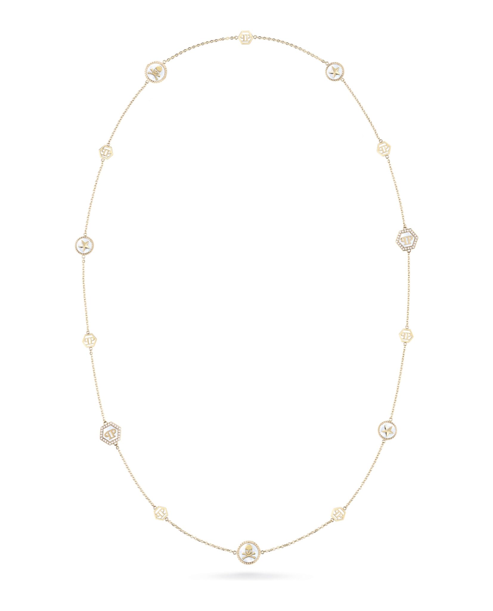 Philipp Plein Womens Gold Plein Mini Logo Crystal Cable Chain Necklace