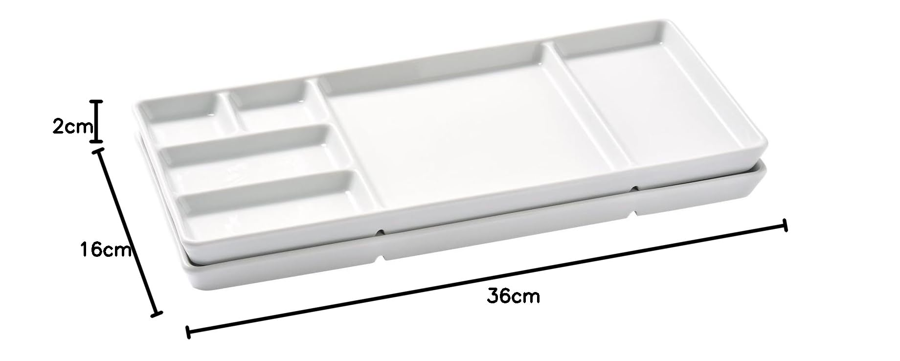 Betty Bossi Gourmet-Teller mit Fächern im Set - Fondueteller, Racletteteller und Barbecueteller mit Unterteilung Porzellanteller weiß, 36x16x2cm, 2 Stück