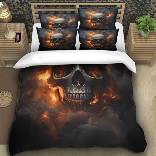 Housse de couette crâne de feu 3D en microfibre inaltérable de qualité supérieure - 5