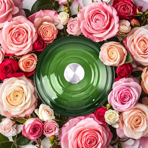 Image of 3 Quart Dutch Oven Enameled Cast Iron with Lid - Big Dual Handles - Oven Safe up to 500F - Classic Round Pot for Versatile Cooking Green