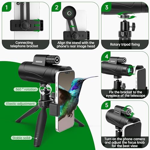 Image of New 2025-80x100 Monocular Telescope High Powered for Smartphone High Definition Monoculars for Adults with Adapter /Tripod for Bird Watching Hiking Hunting Camping Traveling Outdoor Wildlife Viewing