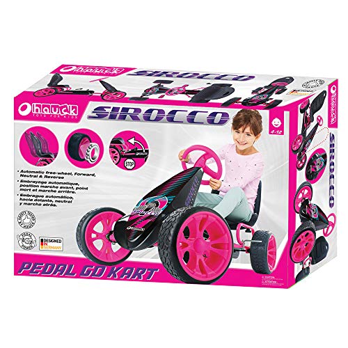 Hauck Sirocco - Racing Go Kart | Pedal Car | Low profile rubber tires | Pedal power auto-clutch free-ride | Adjustable seat - Pink