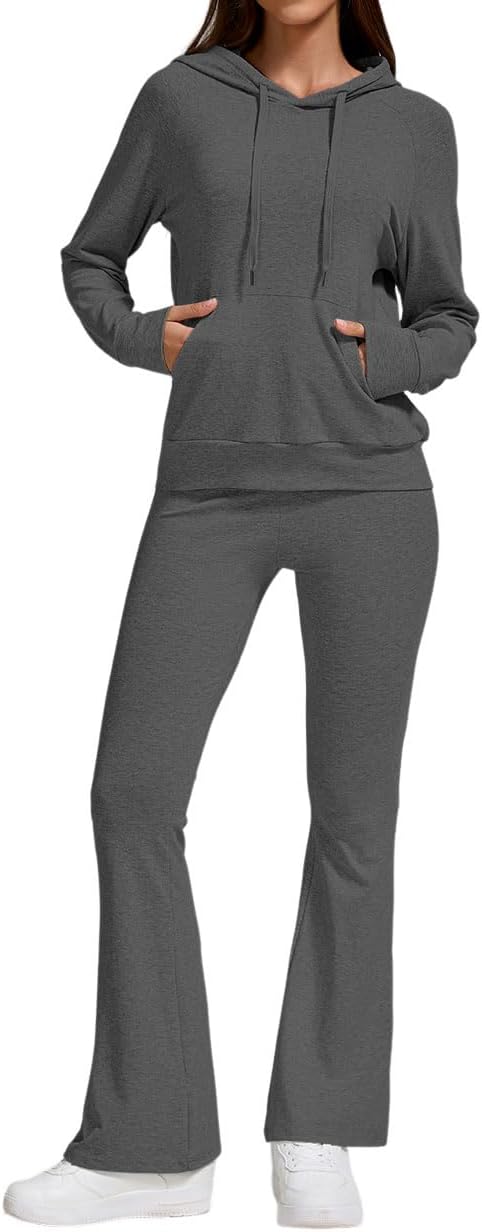 Stylish Women's 2 Piece Outfits Hooded Sweatshirt Flared Leg Pants Combo Perfect fo...