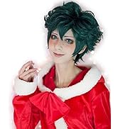HAIRSW Short Fluffy Layered Straight Anime Cosplay Full Wigs Dark Green Heat Resistant Synthetic ...