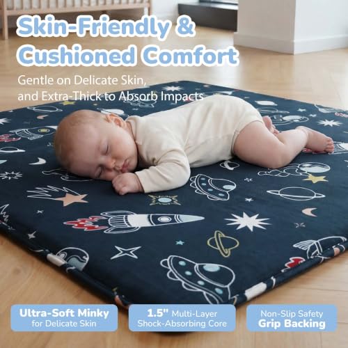 Image of 79x71 Baby Play Mat, 1.5 inch Thick Memory Foam Mat, Space Adventure | Ultra Soft, Non-Slip Backing, Water-Repellent, Skin-Friendly for Baby, Padded Cushioned, Tummy Time Crawling for Nursery