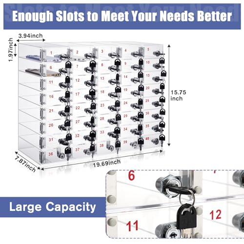 Image of Layhit Clear 40 Slots Cell Phone Locker Box for Classroom Clear Acrylic Cell Phone Storage Cabinet Bin with Door Locks for Classroom School Students Office Factory Employees