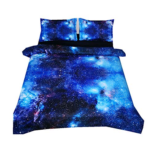 Sticker superb 220x240cm 2 Personnes Bleu Noir Housse de Couette avec Taie d'oreiller, Mystère Galaxie Femme Homme Bambin Parures de Lit (Bleu Galaxie,...