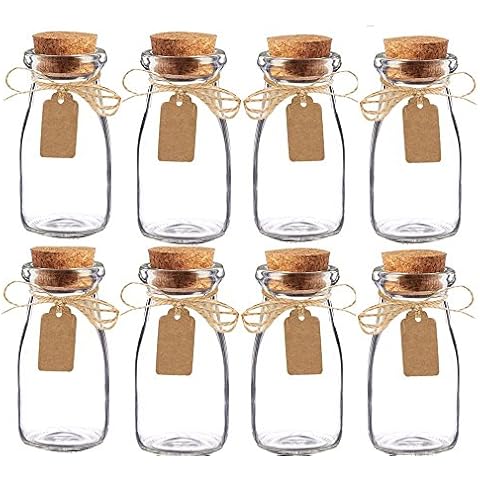 Awtlife 15pcs Vintage Glass Milk Favor Jar with Cork Lids for Wedding Party Favor Cover