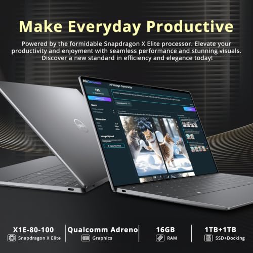 Image of Dell XPS 13.4 inch FHD+ AI Laptop, Snapdragon X Elite X1E-80-100, 16GB LPDDR5X, 2TB Storage (1TB SSD+1TB Docking Station), Qualcomm Adreno, Backlit Keyboard, Fingerprint, Wi-Fi 7, Win 11, Graphite