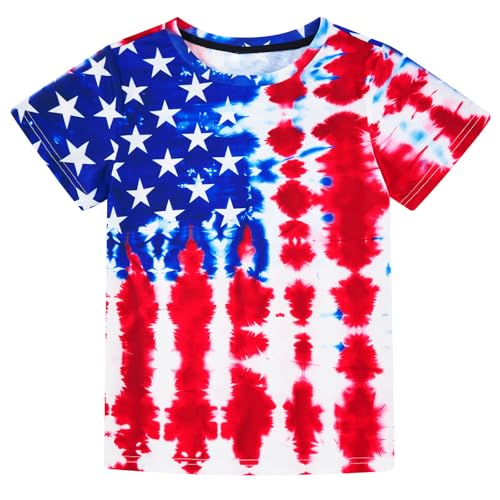 SunFocus Kids Tie Dye Shirt Boys Red and Blue Tees Clothes Size 13-14 Teen Fashion American Flag Senior Tie-Dye T-Shirts