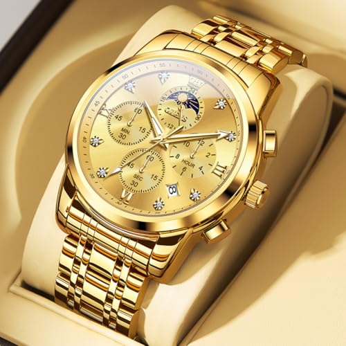 Image of OLEVS Multifunctional Chronograph Calendar Watch for Man Diamond Analog Moon Phases Wrist Watches Stainless Steel Waterproof Luminous Mens Watch