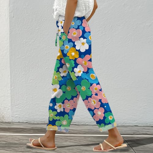 MARSVOVO Womens Pants Fashion Wide Leg Lightweight Summer Comfort Trendy Print Ankle-Length Casual Trousers with Pockets2