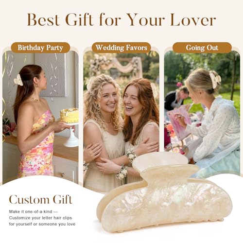 Pinzas para el cabello Iniciales para mujeres y adolescentes – 6 piezas de pinzas de garra lindas de 4'' con pegatinas de letras doradas, accesorios de cabello estéticos personalizados, regalo para graduación, cumpleaños, damas de honor miniatura 5