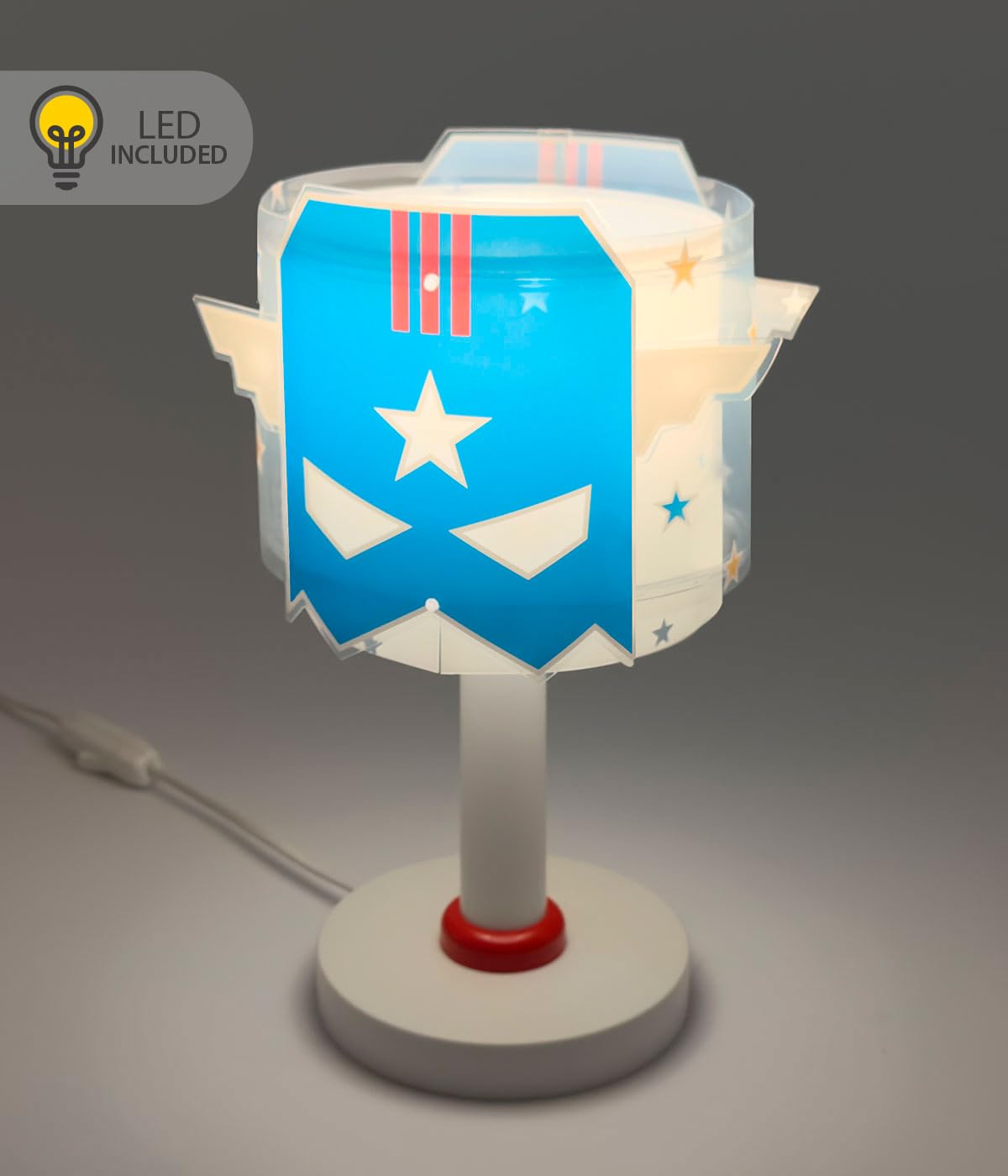 Dalber Lampada da tavolo o comodino per bambini Blue Hero Eroe, 61811N, G4-4W LED - Lampadina inclusa