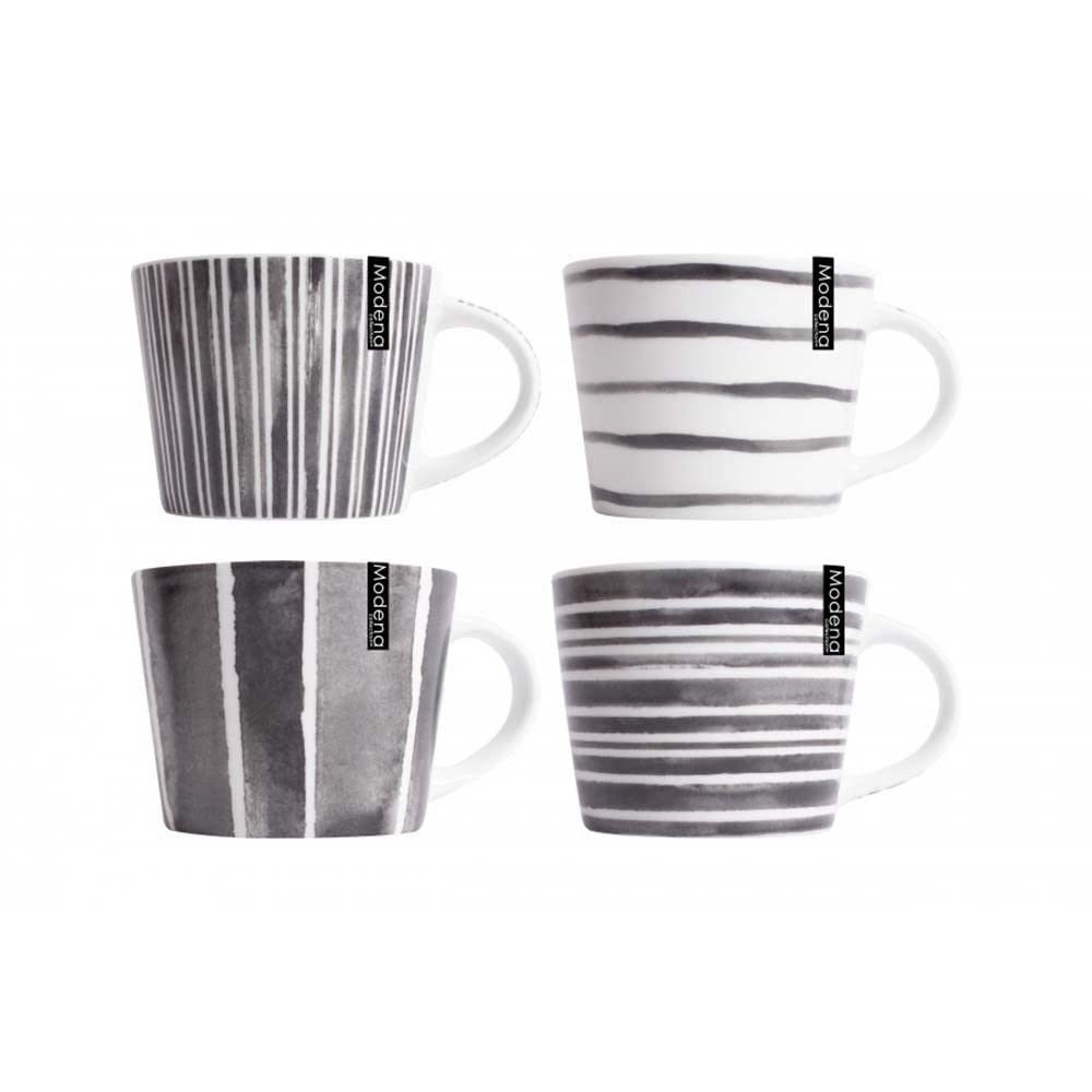 Yöl Grey Set Of 4 Mugs Stripe Porcelain Mug Coffee Tea Cup 15Oz Home Kitchen White Large Mixed Designs